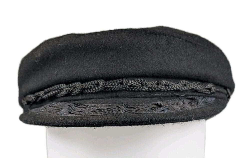 Vintage Greek Fisherman's Cap Mens 7 1/2 Black Fitted Skipper Braided Outdoor